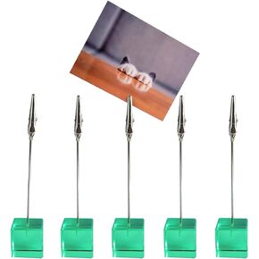 Desktop Picture Holders with Acrylic Gem Block Stand, 5 pcs Polaroid Photo Clip Stand for Paper Place Card Postcard Memo Menu Note Gift Card Display with High Clear Cube Base (Amber)