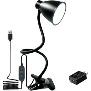 BOHON Clamp Lamp Reading Light 3 Color Modes 10 Brightness Dimmer Bedside Lamp 10W 38 LED Desk Lamp with Auto Off Timer 360° Flexible Gooseneck Clip on Light for Bed, USB Cord Include, White