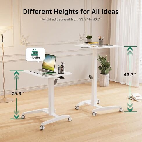 Mobile Standing Desk, Height Adjustable Rolling Laptop Desk with Cup Holder, 27 inches Portable Sit Stand Desk with Wheels and Hook, Pneumatic Computer Table, Black in Saudi Arabia