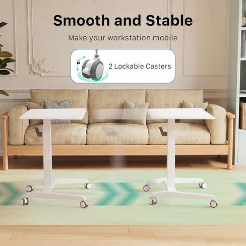 Mobile Standing Desk, Height Adjustable Rolling Laptop Desk with Cup Holder, 27 inches Portable Sit Stand Desk with Wheels and Hook, Pneumatic Computer Table, Black in Saudi Arabia