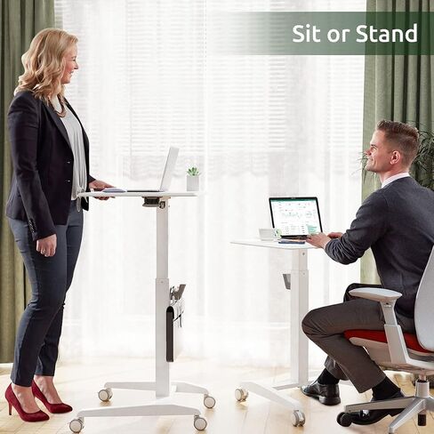 Mobile Standing Desk, Height Adjustable Rolling Laptop Desk with Cup Holder, 27 inches Portable Sit Stand Desk with Wheels and Hook, Pneumatic Computer Table, Black in Saudi Arabia