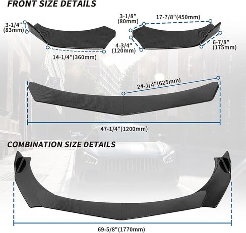 Front Bumper Lip Spoiler, Car Universal Adjustable Spoiler Splitter Diffuser Protector, Compatible with Honda Accord Civic Ford Chevy Honda BMW Toyota Hyundai Kona Volkswagen MK5 MK6 Mazda in Saudi Arabia