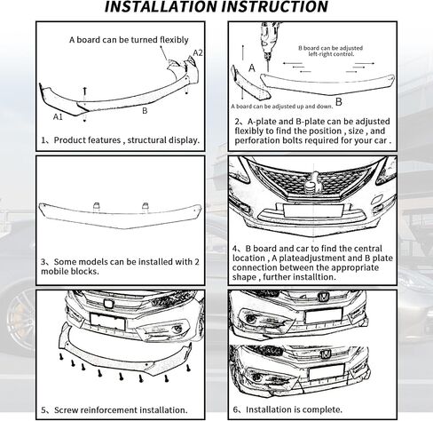Front Bumper Lip Spoiler, Car Universal Adjustable Spoiler Splitter Diffuser Protector, Compatible with Honda Accord Civic Ford Chevy Honda BMW Toyota Hyundai Kona Volkswagen MK5 MK6 Mazda in Saudi Arabia