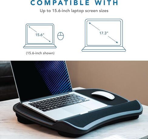 مكتب كمبيوتر محمول LapGear XL مع وسادات ماوس مزدوجة ومسند للمعصم، لليد اليسرى واليمنى - أسود - يناسب أجهزة الكمبيوتر المحمولة حتى 15.6 بوصة - الطراز رقم 45592 in Kuwait
