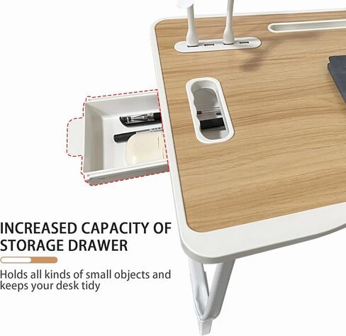 Laptop Desk for Bed, Laptop Bed Tray Table with Storage Drawer and Cup Holder, Laptop Bed Desk Tray with USB Charge Port, Foldable Bed Table for Writing Working Reading (Yellow) in Saudi Arabia