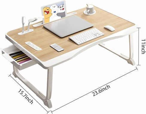 Laptop Desk for Bed, Laptop Bed Tray Table with Storage Drawer and Cup Holder, Laptop Bed Desk Tray with USB Charge Port, Foldable Bed Table for Writing Working Reading (Yellow) in Saudi Arabia