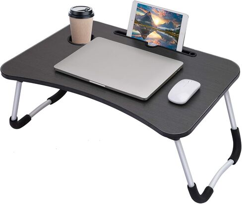 Hossejoy Foldable Laptop Table, Breakfast Serving Bed Tray, Lap Desk with Foldable Leg & Tablet Phone Groove & Cup Slot for Reading Writing Eating on Bed Couch Sofa Floor (Black) in Kuwait