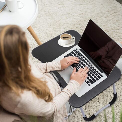 Hossejoy Foldable Laptop Table, Breakfast Serving Bed Tray, Lap Desk with Foldable Leg & Tablet Phone Groove & Cup Slot for Reading Writing Eating on Bed Couch Sofa Floor (Black) in Kuwait