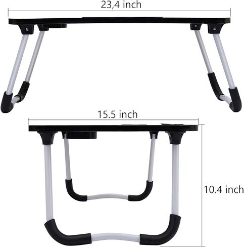 Hossejoy Foldable Laptop Table, Breakfast Serving Bed Tray, Lap Desk with Foldable Leg & Tablet Phone Groove & Cup Slot for Reading Writing Eating on Bed Couch Sofa Floor (Black) in Kuwait