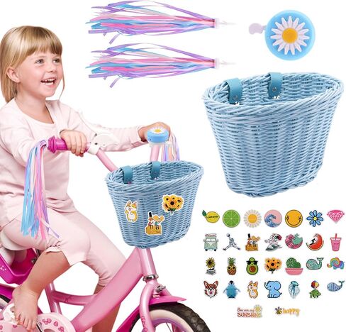 مجموعة سلال دراجات الأطفال، سلة دراجة للأطفال بمقبض أمامي مع أشرطة قابلة للتعديل مع ملصقات شرابات ملونة على شكل جرس دراجة ديزي، مجموعة تزيين الدراجة DIY للأطفال الأولاد والبنات in Kuwait