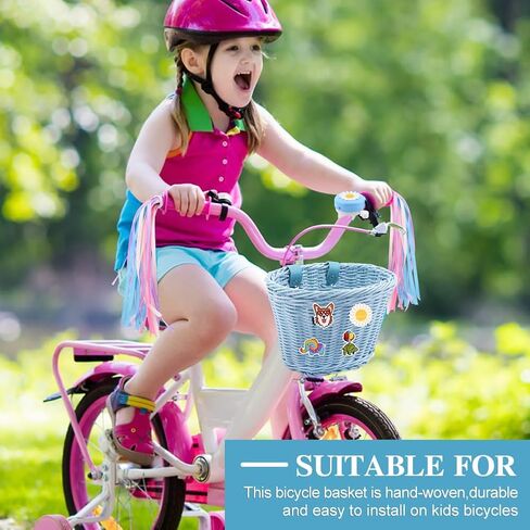 مجموعة سلال دراجات الأطفال، سلة دراجة للأطفال بمقبض أمامي مع أشرطة قابلة للتعديل مع ملصقات شرابات ملونة على شكل جرس دراجة ديزي، مجموعة تزيين الدراجة DIY للأطفال الأولاد والبنات in Kuwait