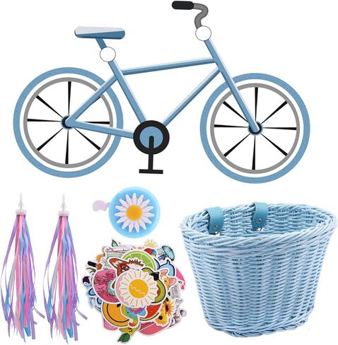 مجموعة سلال دراجات الأطفال، سلة دراجة للأطفال بمقبض أمامي مع أشرطة قابلة للتعديل مع ملصقات شرابات ملونة على شكل جرس دراجة ديزي، مجموعة تزيين الدراجة DIY للأطفال الأولاد والبنات in Kuwait