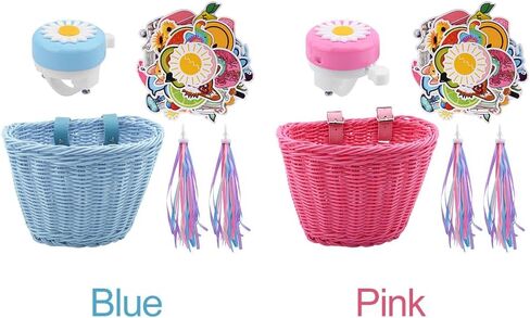 مجموعة سلال دراجات الأطفال، سلة دراجة للأطفال بمقبض أمامي مع أشرطة قابلة للتعديل مع ملصقات شرابات ملونة على شكل جرس دراجة ديزي، مجموعة تزيين الدراجة DIY للأطفال الأولاد والبنات in Kuwait