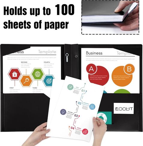 EOOUT 20 حزمة مجلدات بلاستيكية مع جيوب وشوكات، مجلدات سوداء مع جيوب وشوكات، مجلدات بلاستيكية مع جيوب، مجلدات للمكتب والمدرسة، حجم الرسالة in Saudi Arabia