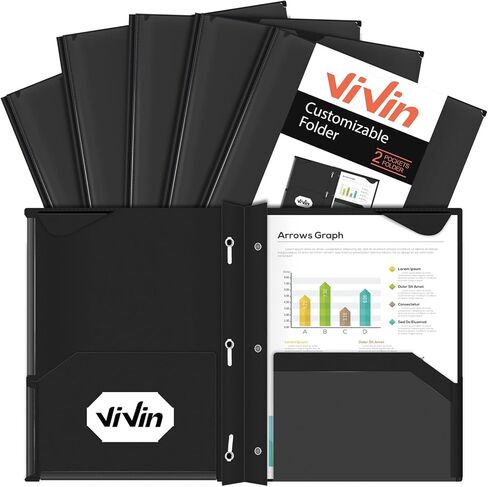 ViVin 6-Pack Heavy Duty Pocket Folder with Prongs, Two-Pockets Plastic Folder, with Clear Front Pocket and Stay-Put Tabs, Hold US Letter Size Page, for Office and School - Purple in Saudi Arabia