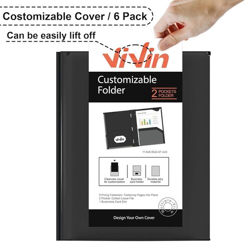 ViVin 6-Pack Heavy Duty Pocket Folder with Prongs, Two-Pockets Plastic Folder, with Clear Front Pocket and Stay-Put Tabs, Hold US Letter Size Page, for Office and School - Purple in Saudi Arabia