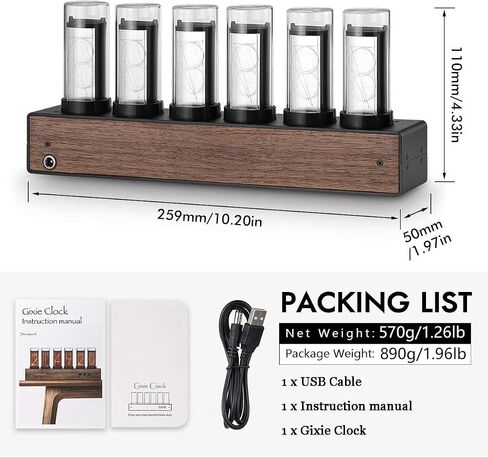 Retro Nixie Clock Inspired Modern Digital Gixie Clock 6-Digit LED Shelf Clock Steins;Gate Divergence Meter, Black in Saudi Arabia