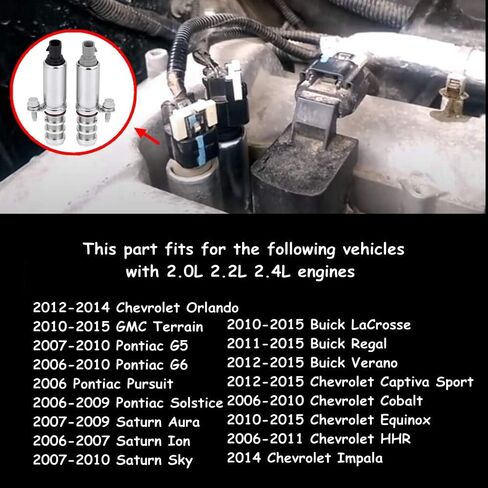Pair of 2 Intake & Exhaust Camshaft Position Actuator Solenoid Valve for Buick Chevy Captiva Cobalt Equinox HHR Malibu GMC Terrain Pontiac G5 G6 Saturn 2.0L 2.2L 2.4L - Part# 12655420 12655421 in Saudi Arabia