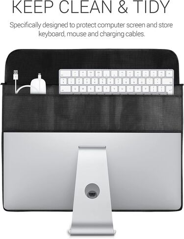 kwmobile Cover Compatible with 27-28" Monitor - with Extra Storage - Meow Cat Grey/Black in Saudi Arabia