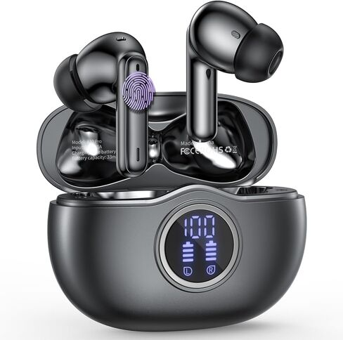 سماعات أذن لاسلكية تعمل لمدة 50 ساعة، سماعات أذن بلوتوث مدمجة بميكروفون لإلغاء الضوضاء مع علبة شحن، سماعات رأس بلوتوث مع صوت ستيريو، سماعات أذن مقاومة للماء IPX7 لهواتف iPhone وAndroid in Kuwait