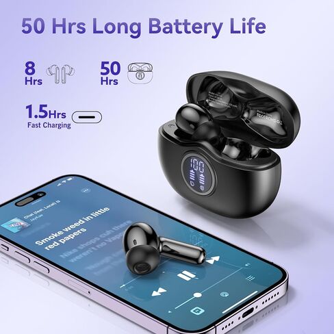 سماعات أذن لاسلكية تعمل لمدة 50 ساعة، سماعات أذن بلوتوث مدمجة بميكروفون لإلغاء الضوضاء مع علبة شحن، سماعات رأس بلوتوث مع صوت ستيريو، سماعات أذن مقاومة للماء IPX7 لهواتف iPhone وAndroid in Kuwait