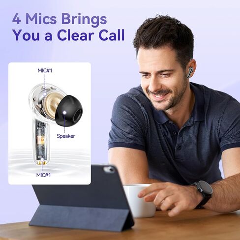 سماعات أذن لاسلكية تعمل لمدة 50 ساعة، سماعات أذن بلوتوث مدمجة بميكروفون لإلغاء الضوضاء مع علبة شحن، سماعات رأس بلوتوث مع صوت ستيريو، سماعات أذن مقاومة للماء IPX7 لهواتف iPhone وAndroid in Kuwait