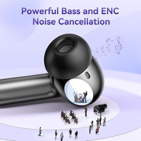 سماعات أذن لاسلكية تعمل لمدة 50 ساعة، سماعات أذن بلوتوث مدمجة بميكروفون لإلغاء الضوضاء مع علبة شحن، سماعات رأس بلوتوث مع صوت ستيريو، سماعات أذن مقاومة للماء IPX7 لهواتف iPhone وAndroid in Kuwait