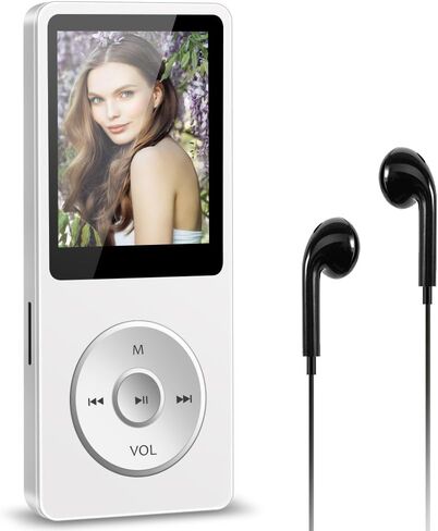 MP3 Player with Bluetooth Portable Music Player with 32GB,Supports Photos/Video Play/FM Radio/Voice Recorder/E-Book Reader,Music Player with HD Speaker,1.8" Screen Supports up to 128GB-White in Kuwait