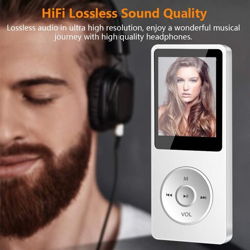 MP3 Player with Bluetooth Portable Music Player with 32GB,Supports Photos/Video Play/FM Radio/Voice Recorder/E-Book Reader,Music Player with HD Speaker,1.8" Screen Supports up to 128GB-White in Kuwait