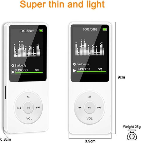 MP3 Player with Bluetooth Portable Music Player with 32GB,Supports Photos/Video Play/FM Radio/Voice Recorder/E-Book Reader,Music Player with HD Speaker,1.8" Screen Supports up to 128GB-White in Kuwait