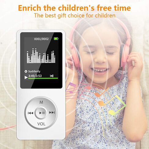 MP3 Player with Bluetooth Portable Music Player with 32GB,Supports Photos/Video Play/FM Radio/Voice Recorder/E-Book Reader,Music Player with HD Speaker,1.8" Screen Supports up to 128GB-White in Kuwait
