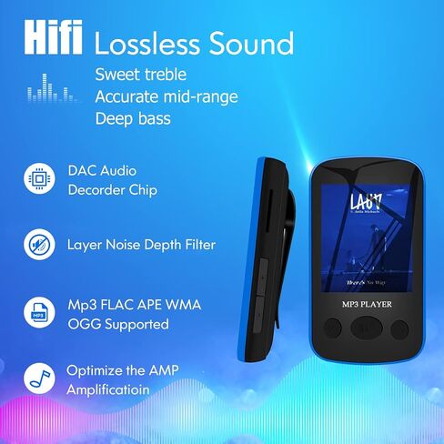 مشغل MP3 بمشبك سعة 16 جيجابايت مع بلوتوث 5.0 - مشغل موسيقى رقمي محمول pebuwet مشغل MP3 MP4 مع مشبك للأطفال مع USB-C للرياضة والجري ومشغل Walkman صغير الحجم وخفيف الوزن يمكن ارتداؤه in Saudi Arabia