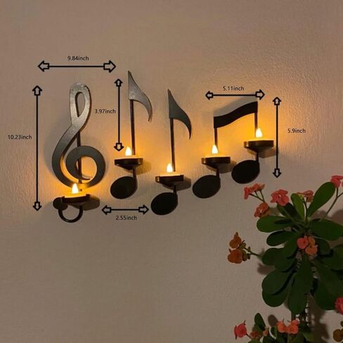 شمعدان حائط على شكل نوتة موسيقية، ديكور حائط على شكل ملاحظات موسيقية، تصميم أنيق من الحديد المطاوع باللون الأسود لغرفة المعيشة وديكور غرفة الموسيقى in Saudi Arabia