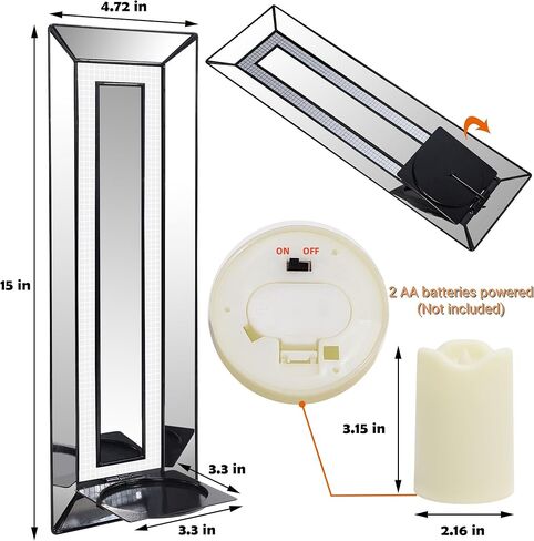 Wall Candle Holder Set of 2, Rectangle Mirrored Candle Sconces Mosaic Crystal Glass Wall Sconce, Silver Mirror Wall Decorations for Bedroom, Living Room, Bathroom, Dining Room in Kuwait