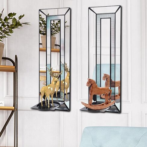 Wall Candle Holder Set of 2, Rectangle Mirrored Candle Sconces Mosaic Crystal Glass Wall Sconce, Silver Mirror Wall Decorations for Bedroom, Living Room, Bathroom, Dining Room in Kuwait