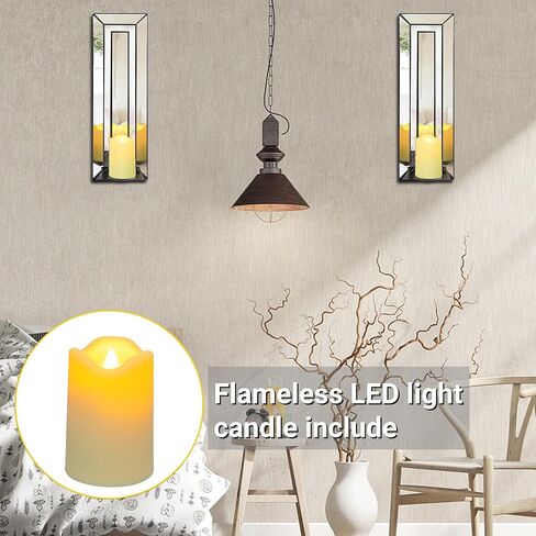 Wall Candle Holder Set of 2, Rectangle Mirrored Candle Sconces Mosaic Crystal Glass Wall Sconce, Silver Mirror Wall Decorations for Bedroom, Living Room, Bathroom, Dining Room in Kuwait