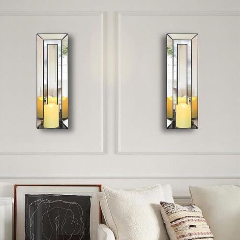 Wall Candle Holder Set of 2, Rectangle Mirrored Candle Sconces Mosaic Crystal Glass Wall Sconce, Silver Mirror Wall Decorations for Bedroom, Living Room, Bathroom, Dining Room in Kuwait