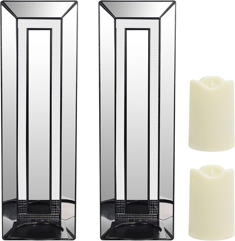 Wall Candle Holder Set of 2, Rectangle Mirrored Candle Sconces Mosaic Crystal Glass Wall Sconce, Silver Mirror Wall Decorations for Bedroom, Living Room, Bathroom, Dining Room in Kuwait