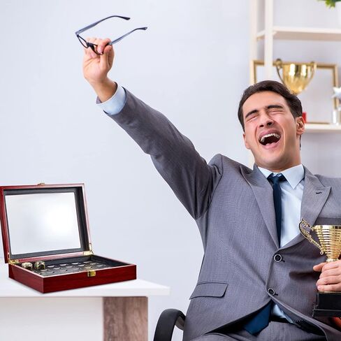 علبة عرض حلقة البطولة، صندوق عرض حلقة البيسبول الخشبية، صندوق حلقة البيسبول الرياضي، صندوق خاتم البطولة مع بطانة من جلد البولي يوريثان لحلقات متعددة، 30 فتحة in Saudi Arabia