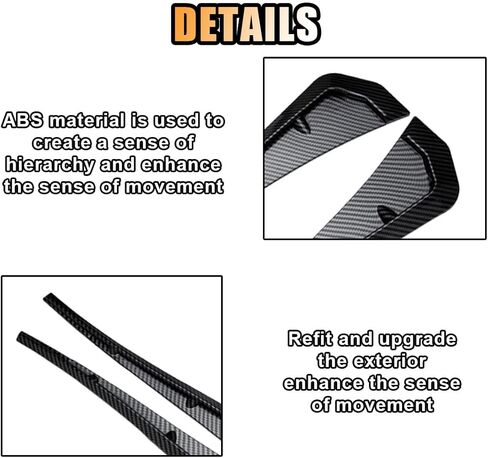 2PCS Car Fender Side Vents Decoration Strip, Carbon Fiber Texture Exterior Accessories, Air Flow Intake Hole Grille, Side Fender Vent Decoration Strip, Side Fender Vent Cover Trim (Carbon Fiber Black) in Kuwait