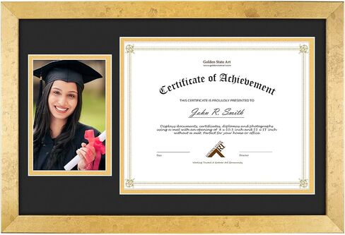 Golden State Art 11x17 Picture Frame in Gold, Solid Wood Photo Frame with Tempered Glass Front, Displays Pictures 11 x 17 for Wall Mounting, Horizontal and Vertical Wall Hanging Option(1 Pack) in Saudi Arabia