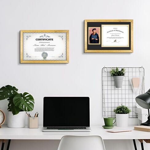 Golden State Art 11x17 Picture Frame in Gold, Solid Wood Photo Frame with Tempered Glass Front, Displays Pictures 11 x 17 for Wall Mounting, Horizontal and Vertical Wall Hanging Option(1 Pack) in Saudi Arabia