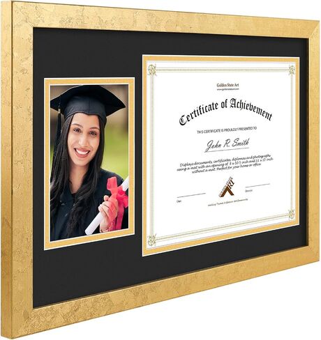 Golden State Art 11x17 Picture Frame in Gold, Solid Wood Photo Frame with Tempered Glass Front, Displays Pictures 11 x 17 for Wall Mounting, Horizontal and Vertical Wall Hanging Option(1 Pack) in Saudi Arabia
