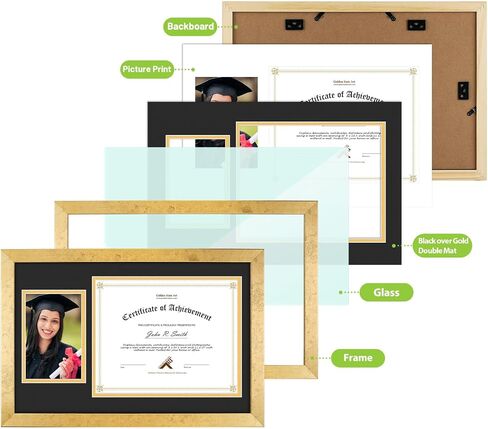 Golden State Art 11x17 Picture Frame in Gold, Solid Wood Photo Frame with Tempered Glass Front, Displays Pictures 11 x 17 for Wall Mounting, Horizontal and Vertical Wall Hanging Option(1 Pack) in Saudi Arabia