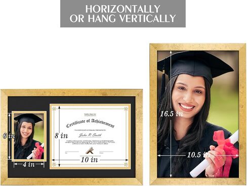 Golden State Art 11x17 Picture Frame in Gold, Solid Wood Photo Frame with Tempered Glass Front, Displays Pictures 11 x 17 for Wall Mounting, Horizontal and Vertical Wall Hanging Option(1 Pack) in Saudi Arabia