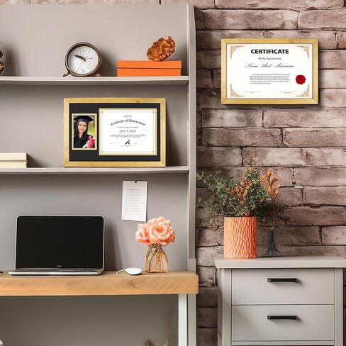 Golden State Art 11x17 Picture Frame in Gold, Solid Wood Photo Frame with Tempered Glass Front, Displays Pictures 11 x 17 for Wall Mounting, Horizontal and Vertical Wall Hanging Option(1 Pack) in Saudi Arabia