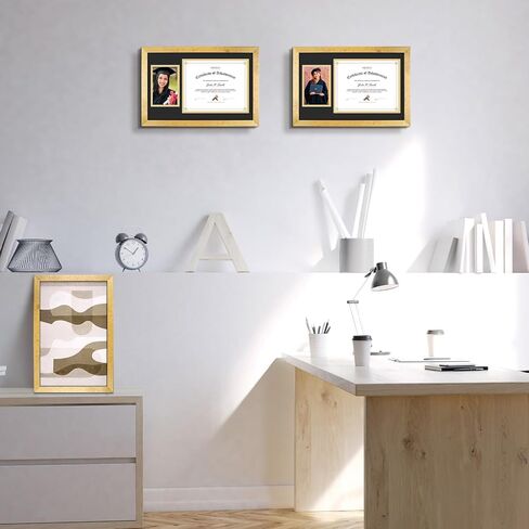 Golden State Art 11x17 Picture Frame in Gold, Solid Wood Photo Frame with Tempered Glass Front, Displays Pictures 11 x 17 for Wall Mounting, Horizontal and Vertical Wall Hanging Option(1 Pack) in Saudi Arabia