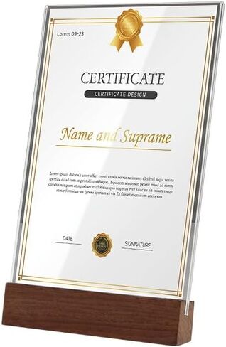 إطار صورة A4 حامل علامة إطار وثيقة الشهادة لعرض سطح الطاولة إطار مستندات خشبي أكريليك لسطح الطاولة (أفقي-A4) in Kuwait