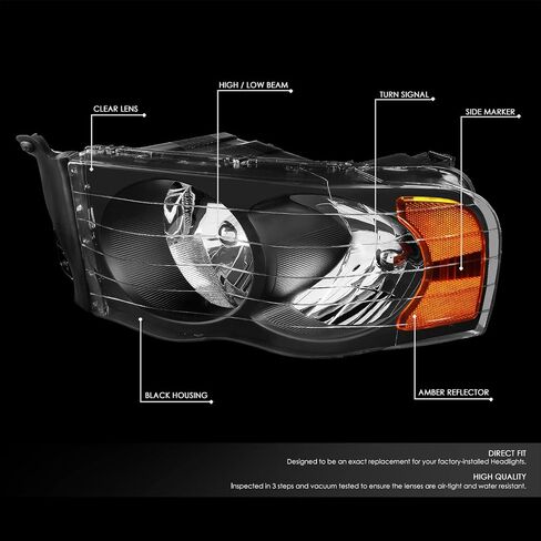 DNA Motoring HL-OH-DR02-BK-CL1 Black Housing Clear Corner Headlights Compatible with 02-05 Ram 1500/03-05 Ram 2500 3500, Left & Right in Saudi Arabia