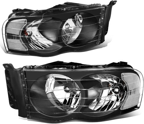 DNA Motoring HL-OH-DR02-BK-CL1 Black Housing Clear Corner Headlights Compatible with 02-05 Ram 1500/03-05 Ram 2500 3500, Left & Right in Saudi Arabia
